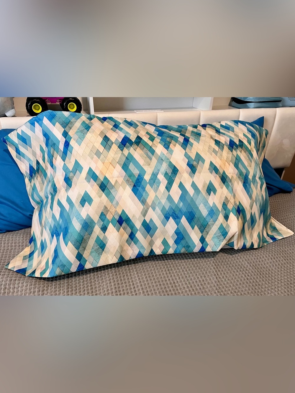 King Pillow Sham Blue Geometric Decorative Bedding Cover 38x17 New